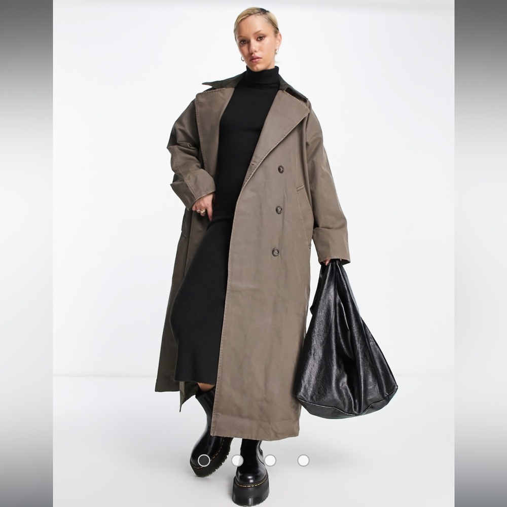Weekday Jones Waxed Trench Coat Sz S